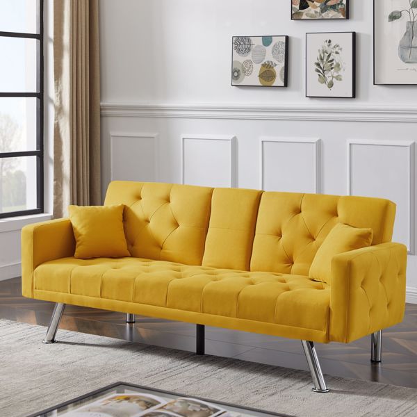 Multi-functional linen sofa bed-Yellow