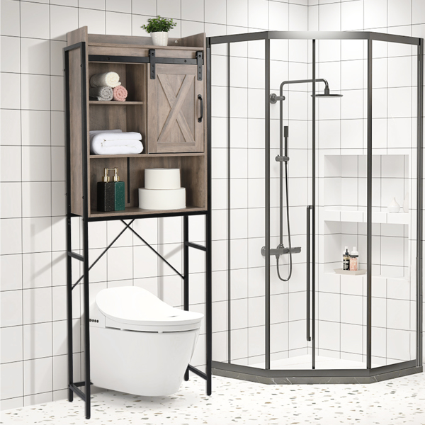 FCH Retro Style MDF With Triamine Iron Frame Sliding Door Three-Layer Rack Bathroom Cabinet