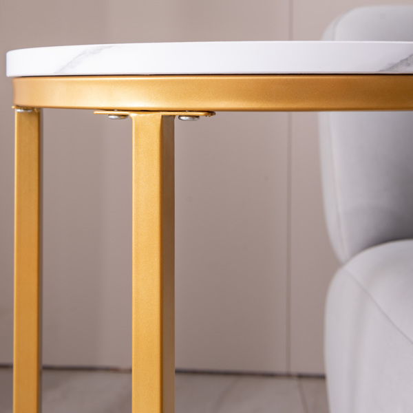Modern C-shaped end/side table,Golden metal frame with round marble color top-15.75"