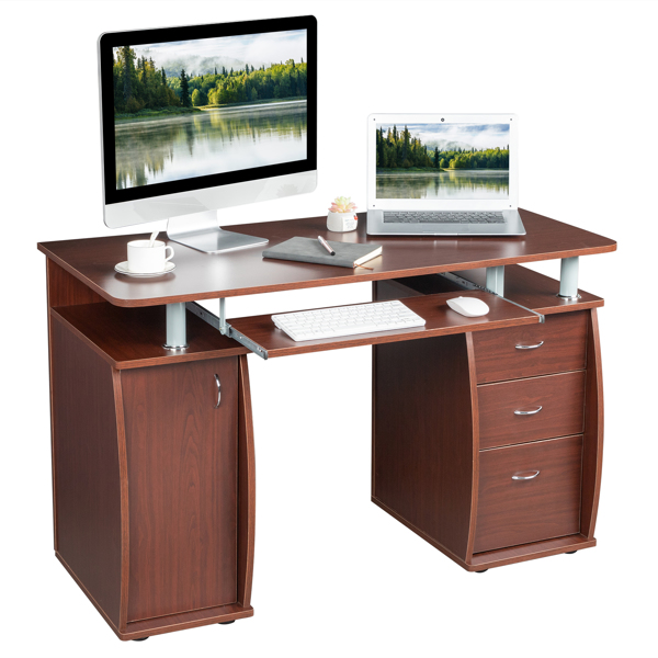 FCH  115* 55*74cm  15mm MDF Portable 1pc Door with 3pcs Drawers Computer Desk (A Box) Coffee Color