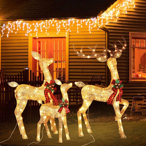 3-Piece Lighted Christmas Deer Family Set with 210  warm white LED lights, Outdoor Christmas Yard Decoration for garden, front yard, lawn, porch, patio, wedding, party（No shipping on weekends.）