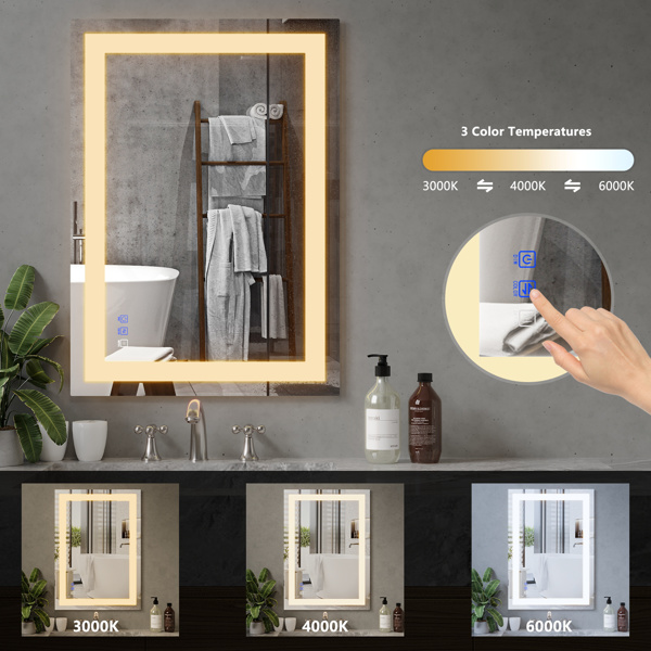 LED Mirror for Bathroom 24x40 with Lights，Anti-Fog, Dimmable, Backlit + Front Lit, Lighted Bathroom Vanity Mirror for Wall, Memory Function, Tempered Glass[Unable to ship on weekends, please place ord