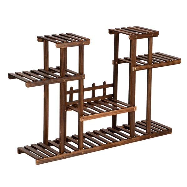 Artisasset 4-Story 12-Seat Indoor And Outdoor Multi-Function Carbonized Wood Plant Stand 