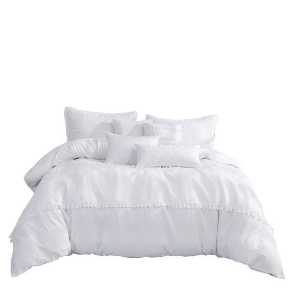 7 Pieces White Jacquard Luxury Retro Style Comforter Set-Queen King Size