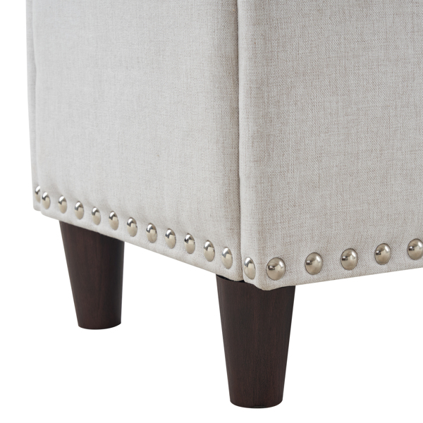 51 Inches 131*41*42cm Linen With Storage Copper Nails Bedside Stool Footstool Off-White