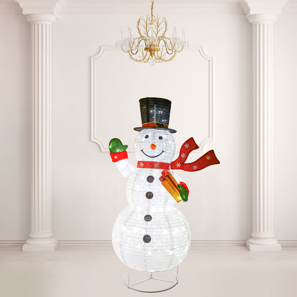 6ft 200 Lights 10% Flash Bubble 30v 3.6w Hand Holding Gift Box Retractable Snowman Garden Snowman Decoration 