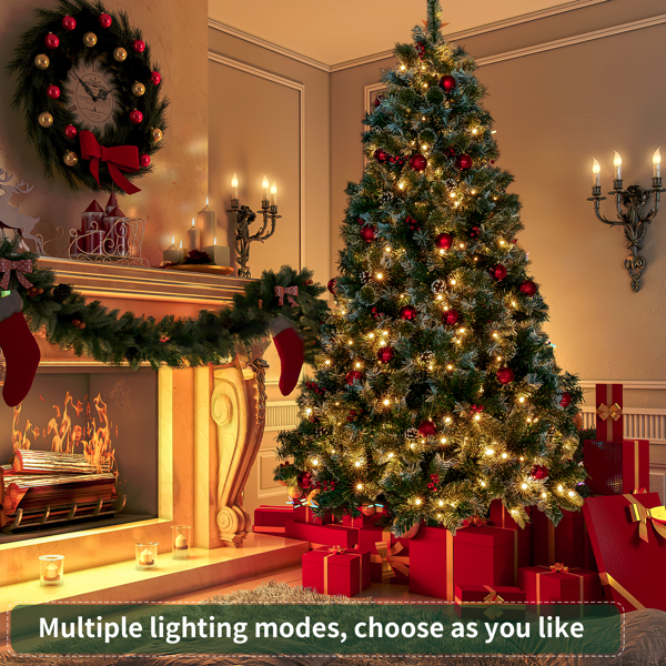7.5ft Pre-Lit Artificial Flocked Christmas Tree with 450 LED Lights&1500 Branch Tips,Pine Cones& Berries