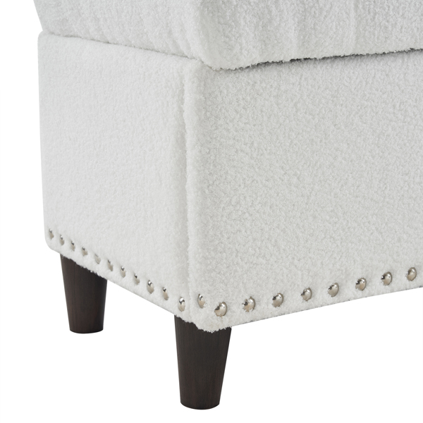 43 Inches 110*41*42cm Teddy Velvet With Storage Copper Nails Bedside Stool Footstool Off-White