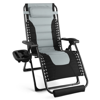 Super-Wide Folding Padded Zero Gravity Chair Patio Recliner Lounge Tray+Foot Pad