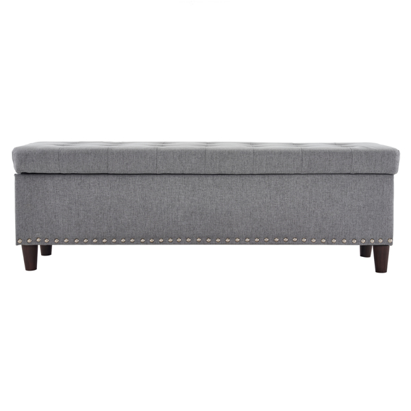 51 Inches 131*41*42cm Linen With Storage Copper Nails Bedside Stool Footstool Light Gray