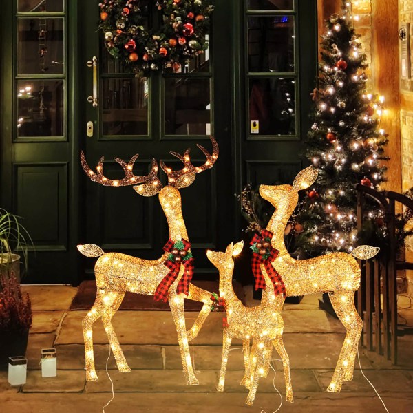 3-Piece Lighted Christmas Deer Family Set with 210  warm white LED lights, Outdoor Christmas Yard Decoration for garden, front yard, lawn, porch, patio, wedding, party（No shipping on weekends.）