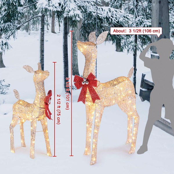 2-Piece Lighted Christmas Deer Family,  Outdoor Yard Decoration Set with 160 LEDs Warm White Light,Outdoor Patio Decor Holiday（No shipping on weekends.）