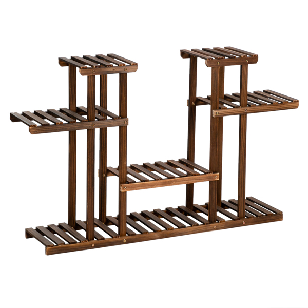 Artisasset 4-Story 12-Seat Indoor And Outdoor Multi-Function Carbonized Wood Plant Stand 