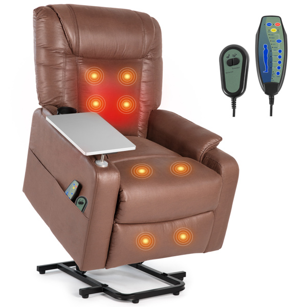 Brown Oversized Leather Auto Electric Power Lift Massage Recliner Chair Tray+RC