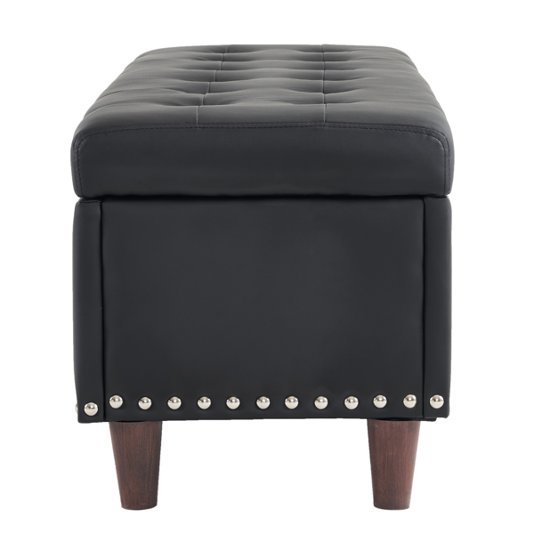 51 Inches 131*41*42cm PU With Storage Copper Nails Bedside Stool Footstool Black