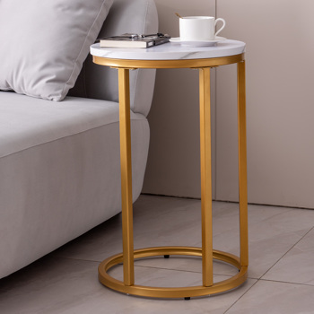 Modern C-shaped end/side table,Golden metal frame with round marble color top-15.75\\"