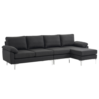 280 *140 *86cm L-Shaped Glossy With Iron Legs 4-Seater Indoor Modular Sofa Black