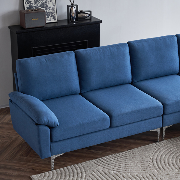 280 *140 *86cm L-Shaped Glossy With Iron Legs 4-Seater Indoor Modular Sofa Blue