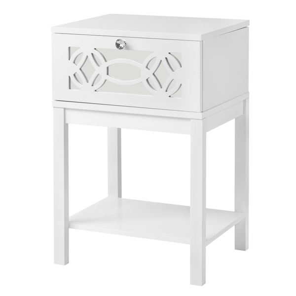 FCH 40*35*56cm Density Board Spray Paint Smoked Mirror Single Carved Bedside Table White