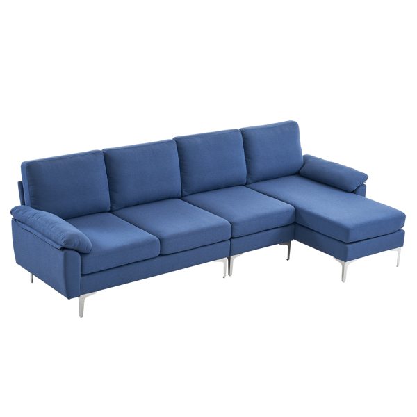  280 *140 *86cm L-Shaped Glossy With Iron Legs 4-Seater Indoor Modular Sofa Blue