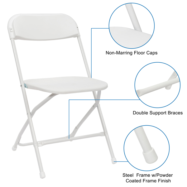 6pcs Injection Molding Classic Garden Plastic Folding Chair White