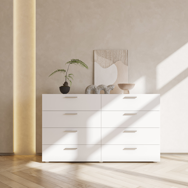 [FCH] 8 Drawer Double Dresser for Bedroom, Wide Storage Cabinet for Living Room Home Entryway, White