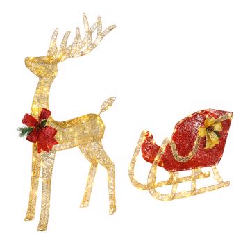 Golden Elk Deer Sled Iron Frame Cotton Thread Green Onion Powder Courtyard Elk Decoration