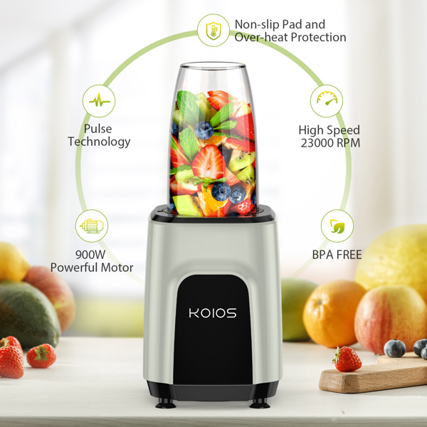 KOIOS 900W Countertop Blenders for Shakes and Smoothies, Protein Drinks Baby Food Nuts Spices, Grinder for Beans, 11 Pcs Personal Blender for Kitchen, 2x18.6oz, 10oz Cups, (FBA 发货，周末不发货)