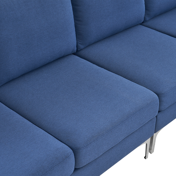  280 *140 *86cm L-Shaped Glossy With Iron Legs 4-Seater Indoor Modular Sofa Blue