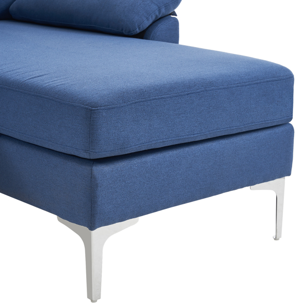  280 *140 *86cm L-Shaped Glossy With Iron Legs 4-Seater Indoor Modular Sofa Blue