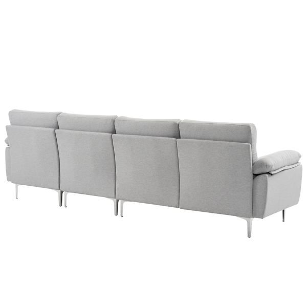 280 *140 *86cm L-Shaped Glossy With Iron Legs 4-Seater Indoor Modular Sofa Light Gray
