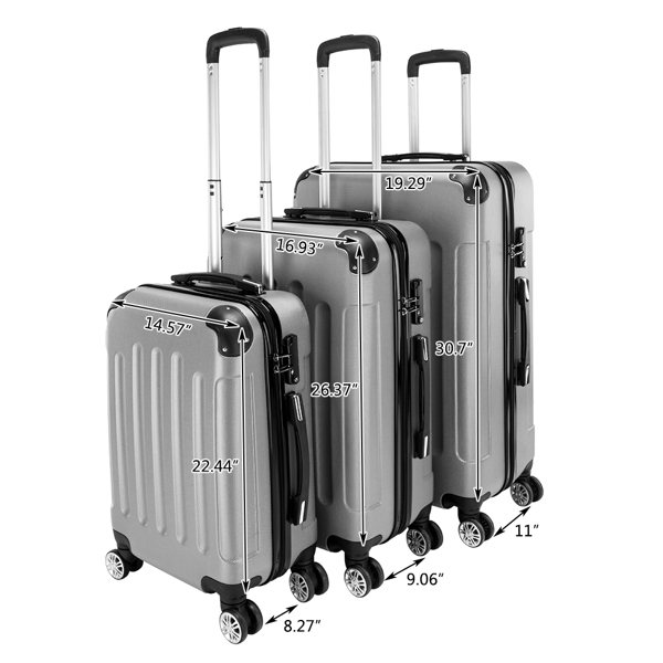 3-in-1 Portable ABS Trolley Case 20" / 24" / 28" Gray