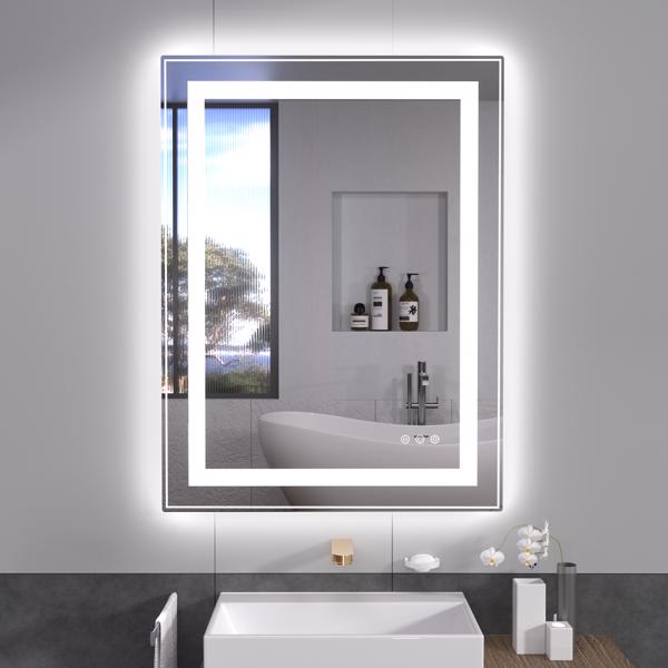 LED Mirror for Bathroom 24x40 with Lights，Anti-Fog, Dimmable, Backlit + Front Lit, Lighted Bathroom Vanity Mirror for Wall, Memory Function, Tempered Glass[Unable to ship on weekends, please place ord