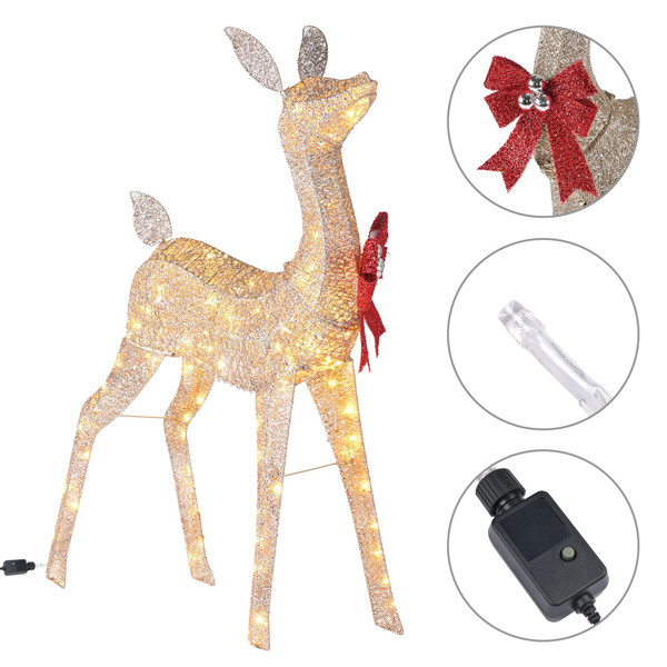 2-Piece Lighted Christmas Deer Family,  Outdoor Yard Decoration Set with 160 LEDs Warm White Light,Outdoor Patio Decor Holiday（No shipping on weekends.）