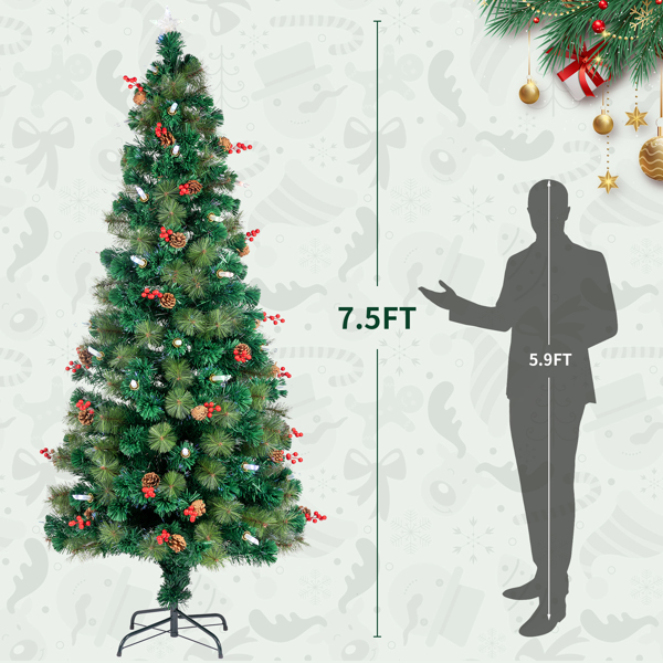 7.5ft Pre-Lit Fiber Optical Christmas Tree with Colorful Lights and 300 Branch Tips