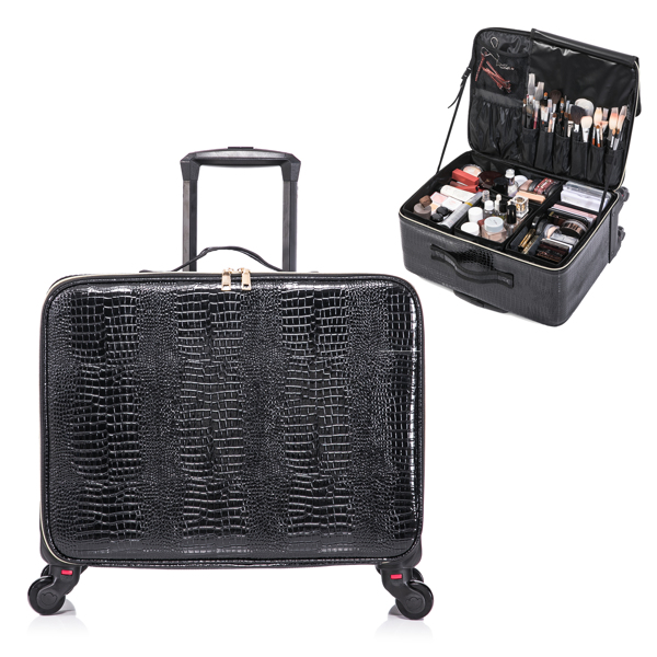 Rolling Makeup Luggage Cosmetic Case Makeup Case Makeup Brush Storage Organizer Rolling with spinner wheels