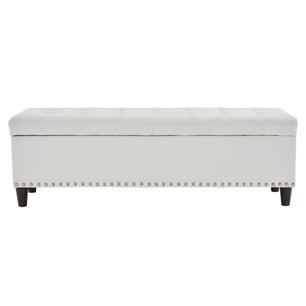 51 Inches 131*41*42cm PU With Storage Copper Nails Bedside Stool Footstool Off-White
