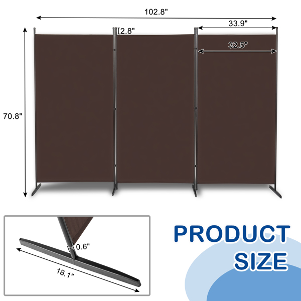 6FT Trifold 130g Polyester Fabric Plastic Foot Carbon Steel Frame Foldable Screen Brown