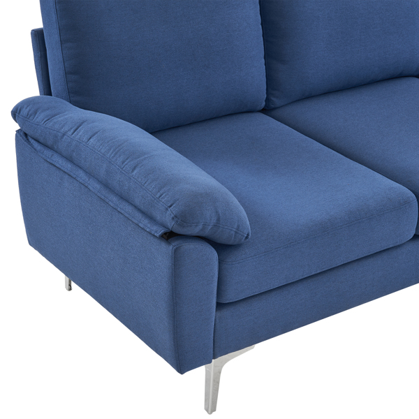 280 *140 *86cm L-Shaped Glossy With Iron Legs 4-Seater Indoor Modular Sofa Blue