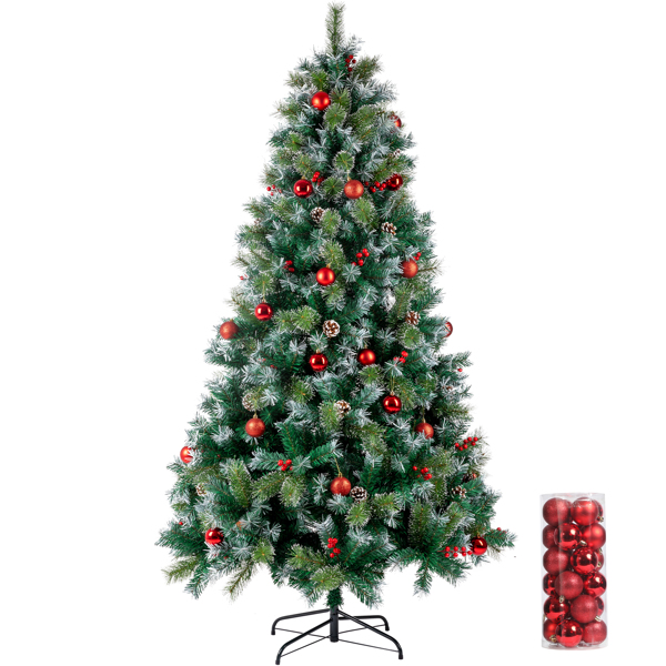 7.5ft Pre-Lit Artificial Flocked Christmas Tree with 450 LED Lights&1500 Branch Tips,Pine Cones& Berries
