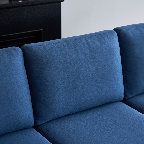  280 *140 *86cm L-Shaped Glossy With Iron Legs 4-Seater Indoor Modular Sofa Blue