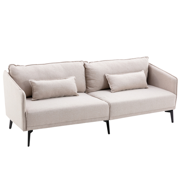 Beige Modern Fabric 3 Seater Sofa Couch Metal Leg Office Living Room W/2 Cushion