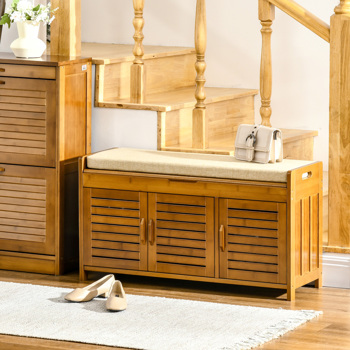 Shoe Bench with Storage Cabinets Brown (Swiship-Ship)（Prohibited by WalMart）