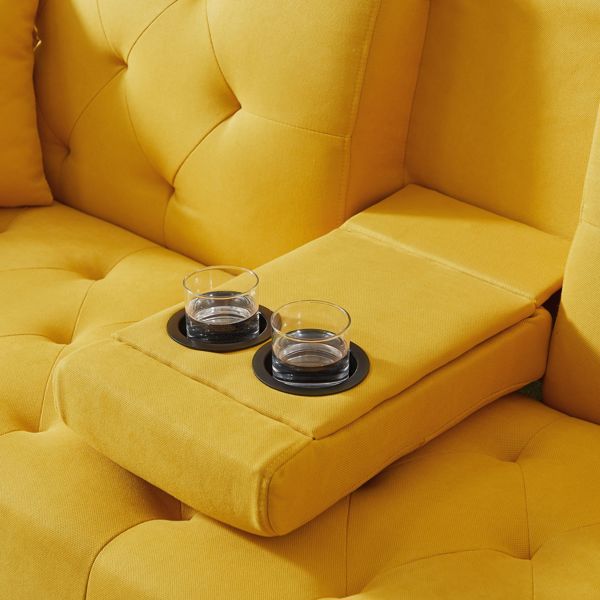 Multi-functional linen sofa bed-Yellow