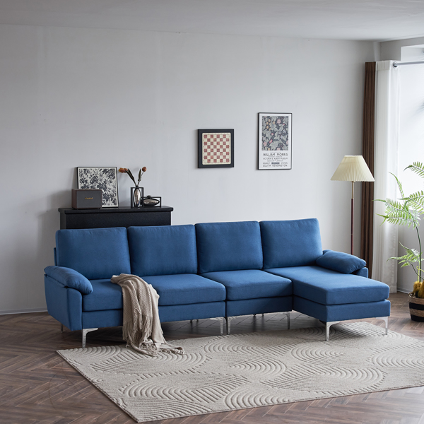 280 *140 *86cm L-Shaped Glossy With Iron Legs 4-Seater Indoor Modular Sofa Blue