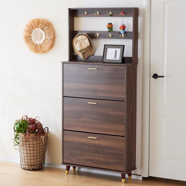 Entryway Bedroom Armoire,Shoe Cabinet,Wardrobe Armoire Closet, Drawers and Shelves,  Handles,  Hanging Rod, Brown