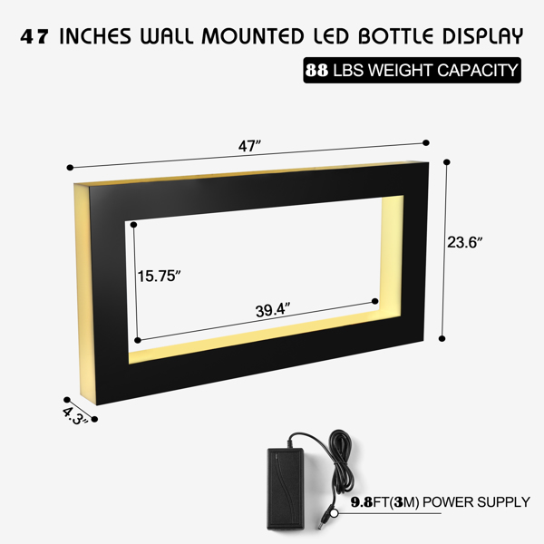 48"LED Light Liquor Bottle Display Shelf Home Commercial Bar