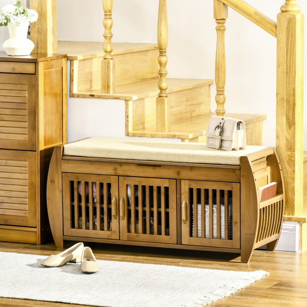 Shoe Bench with Storage Cabinets (Swiship-Ship)（Prohibited by WalMart）