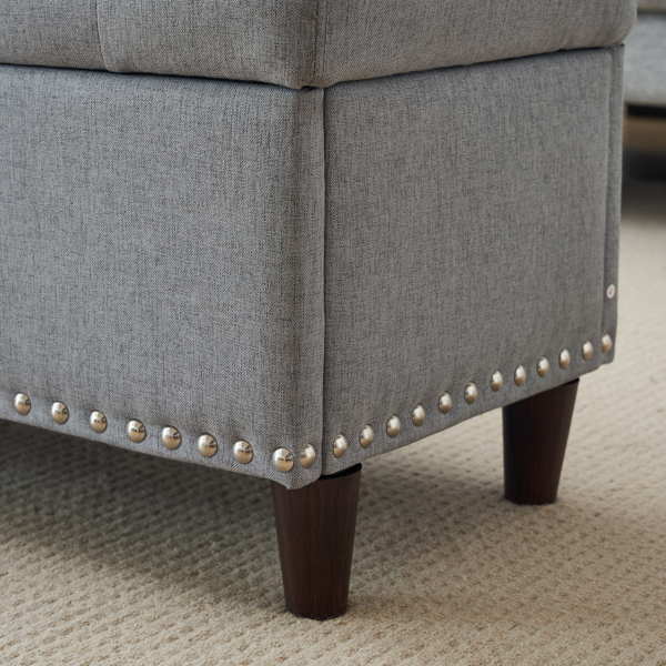 51 Inches 131*41*42cm Linen With Storage Copper Nails Bedside Stool Footstool Light Gray