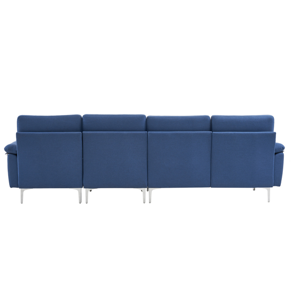  280 *140 *86cm L-Shaped Glossy With Iron Legs 4-Seater Indoor Modular Sofa Blue